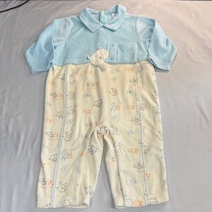 Kingkow - Baby Blue and Cream Velour Onesie with Animal Print